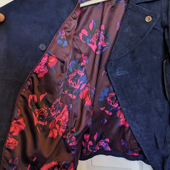 Isaac Mizrahi Navy SUEDE MOTO Jacket | 10 | EUC - Picture 9 of 10